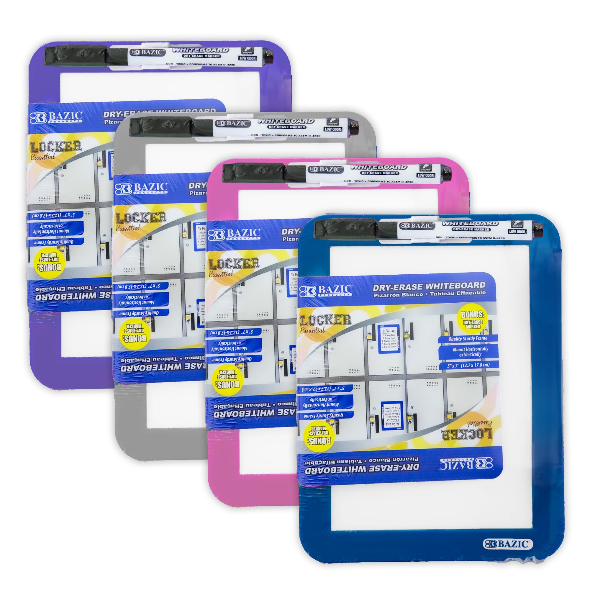 Photo 1 of BAZIC White Board 5"x7", Magnet Attached to Locker, Small Plastic Frame Dry Erase Board 1 Dry Erase Marker, 4-Pack