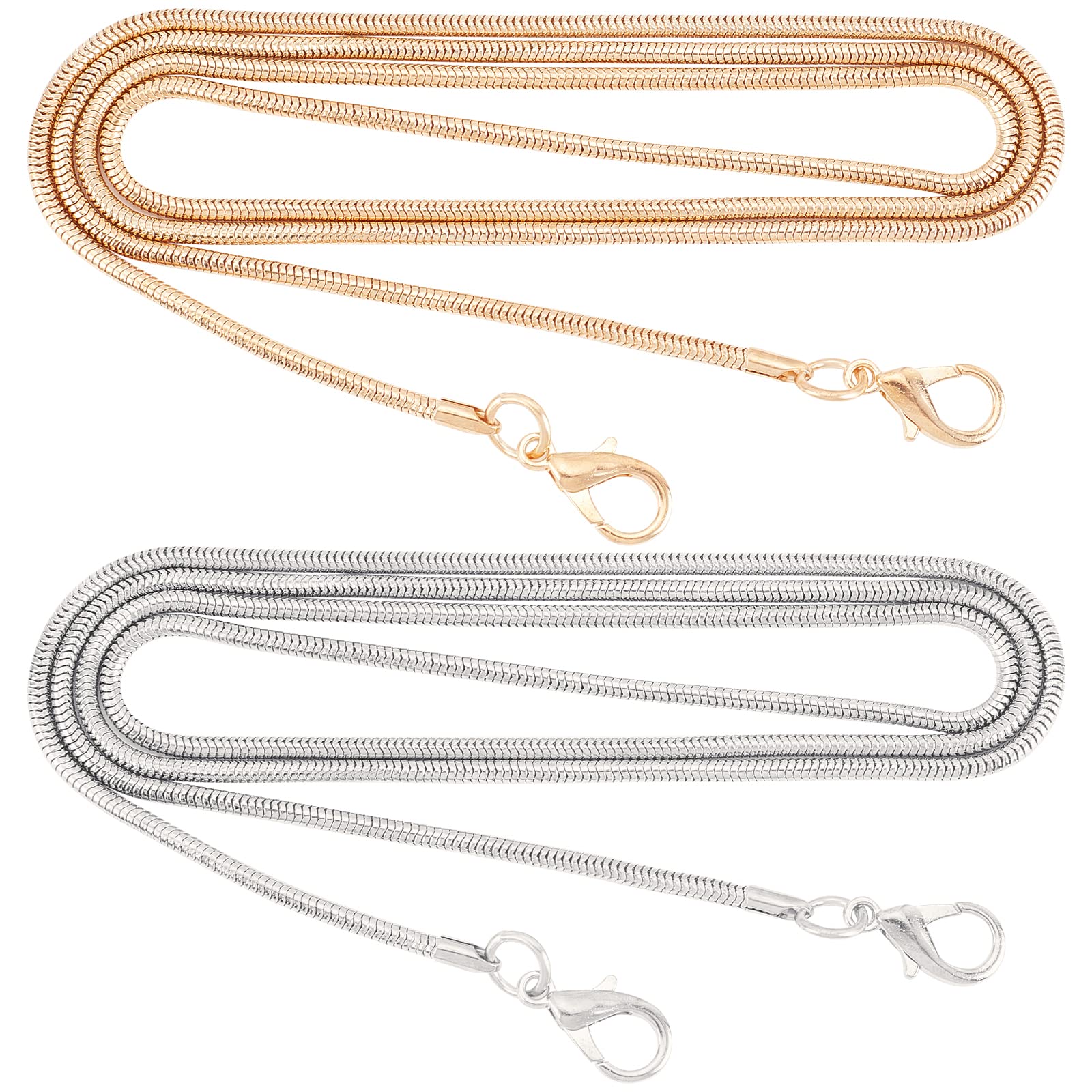 GORGECRAFT 2 Colors Metal Skinny Snake Chain Bag Chain 110cm Handbag Replacement Chain Strap with Lobster Clasp for DIY Purse Handbags Crossbody Bag Making Supplies Handmade Crafts Accessories