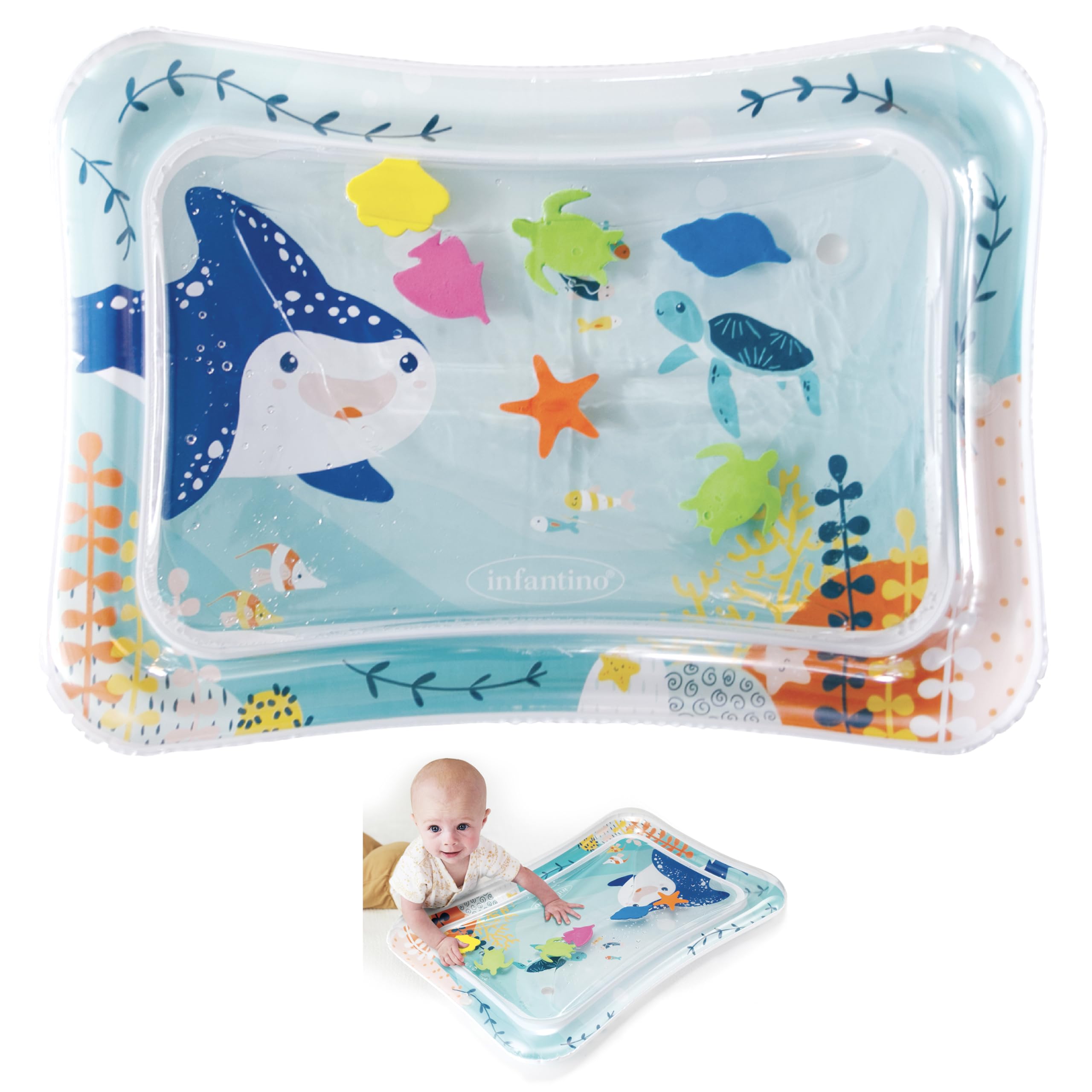 Infantino - Jumbo Pat & Play Water Mat - Enhances Tummy Time and Motor Skills - Baby Play Mat - Sea-Themed Mess-Free Water Play for Babies - Multicolor - 3 Months and Above.