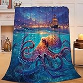 Octopus Blanket Gifts for Women, Ocean Nautical Fleece Blanket Gifts for Boys Girls, Warm Cozy Soft Flannel Throw Stuff for Bed Sofa Couch 50" x 40"