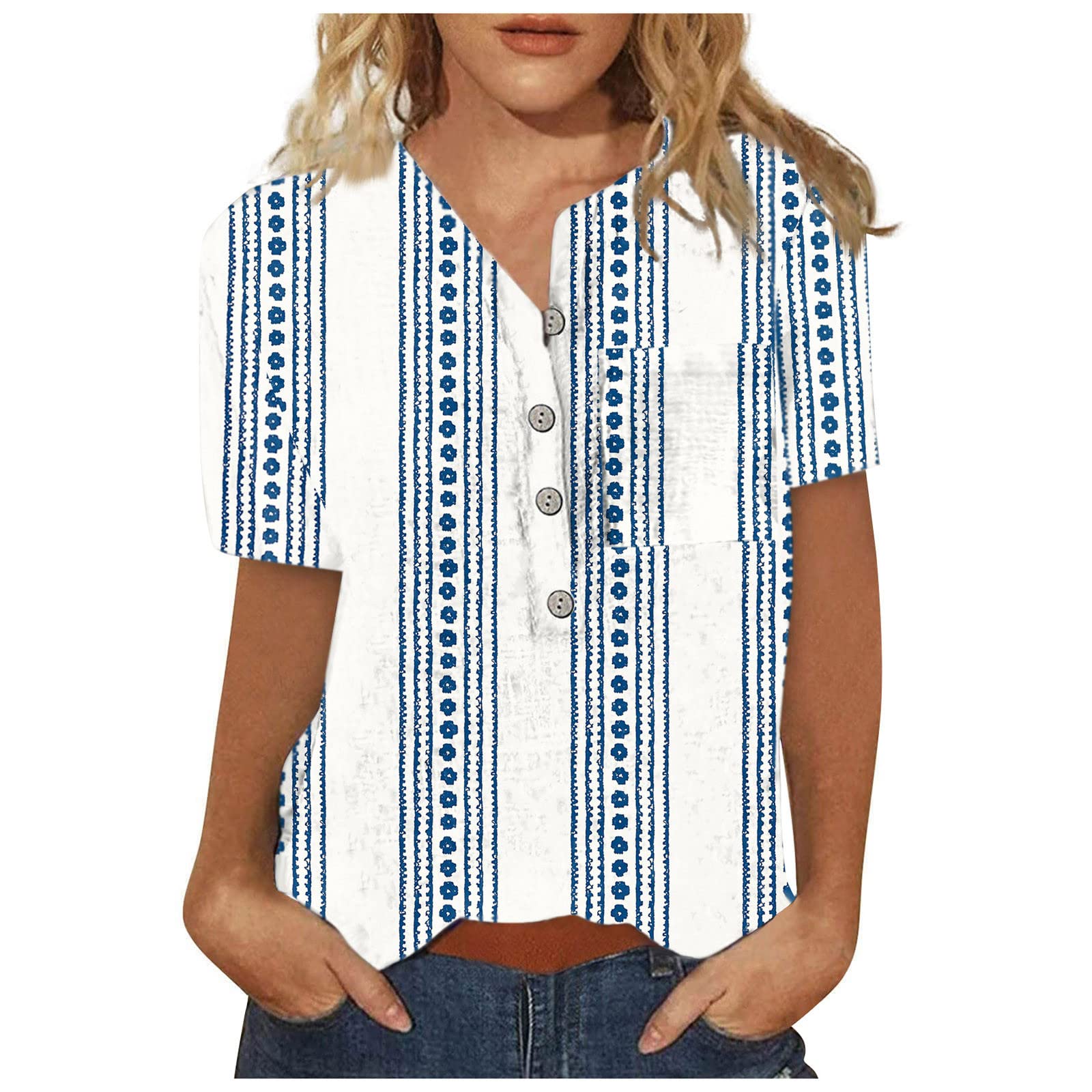 Blue Summer Tops for Women 2023 Spring Striped with