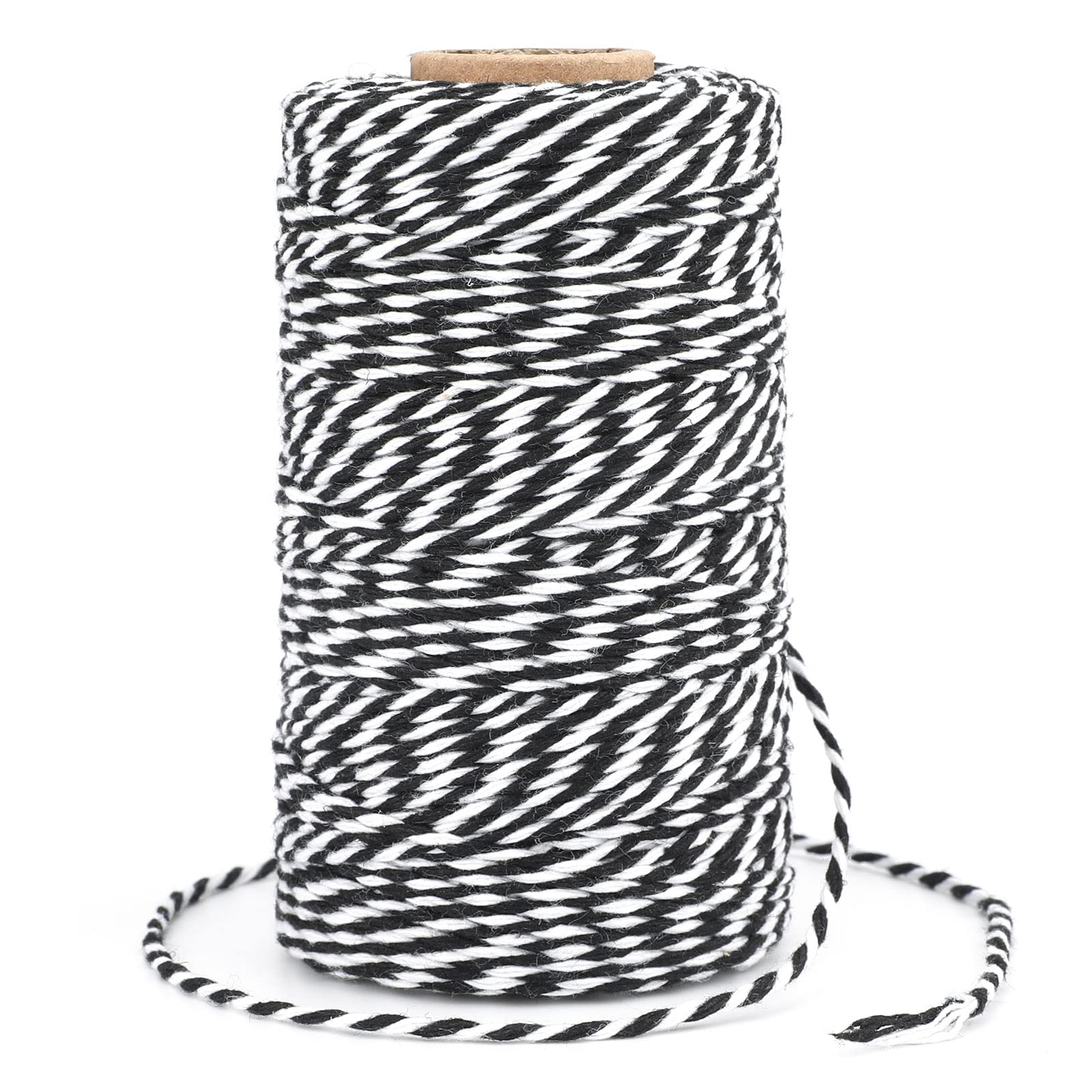 G2PLUS Black and White Bakers Twine: 2mm Cotton String for Gift Wrapping, DIY Crafts, Party Tags, Holiday Packaging and Decorations, 100M
