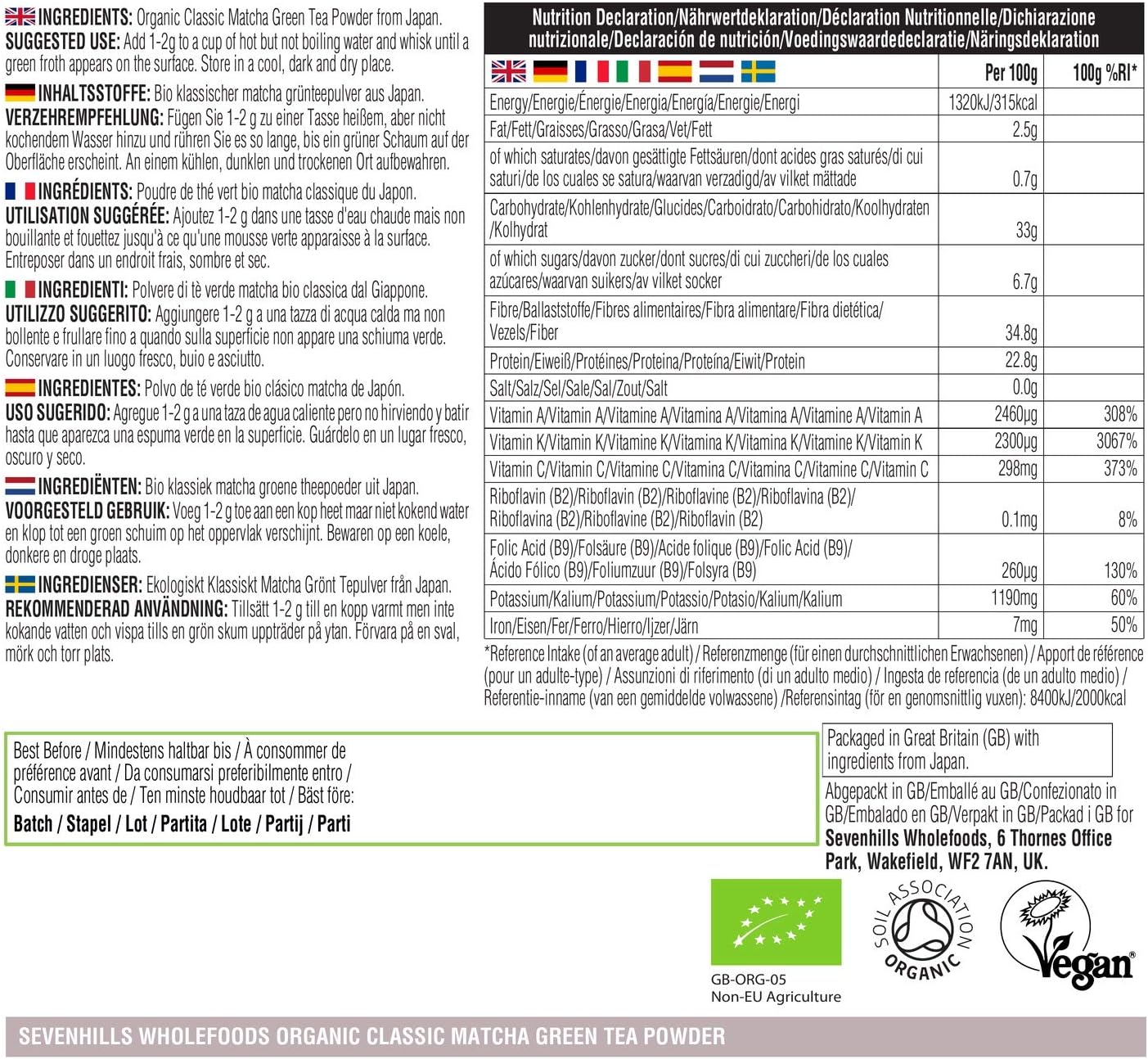 Sevenhills Wholefoods Organic Japanese Matcha Tea Powder 100g, from Uji, Kyoto, Japan, For Drinking & Baking - Image 4