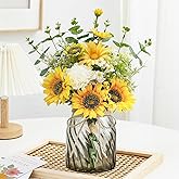 COZZI CODI Fake Flowers Artificial Sunflowers with Vase, Faux Silk Flowers Plants for Home Office Decorations, Kitchen Dining Table Decor, Farmhouse Centerpiece Table Decoration