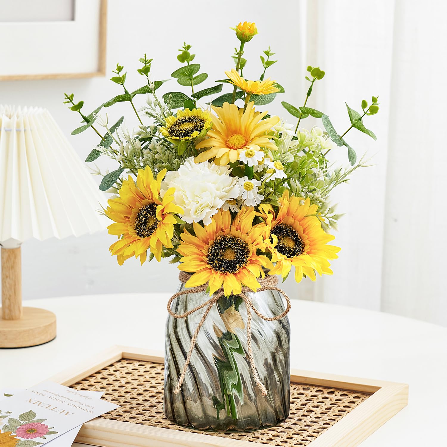 Photo 1 of COZZI CODI Fake Flowers Artificial Sunflowers with Vase, Faux Silk Flowers Plants for Home Office Decorations, Kitchen Dining Table Decor, Farmhouse Centerpiece Table Decoration