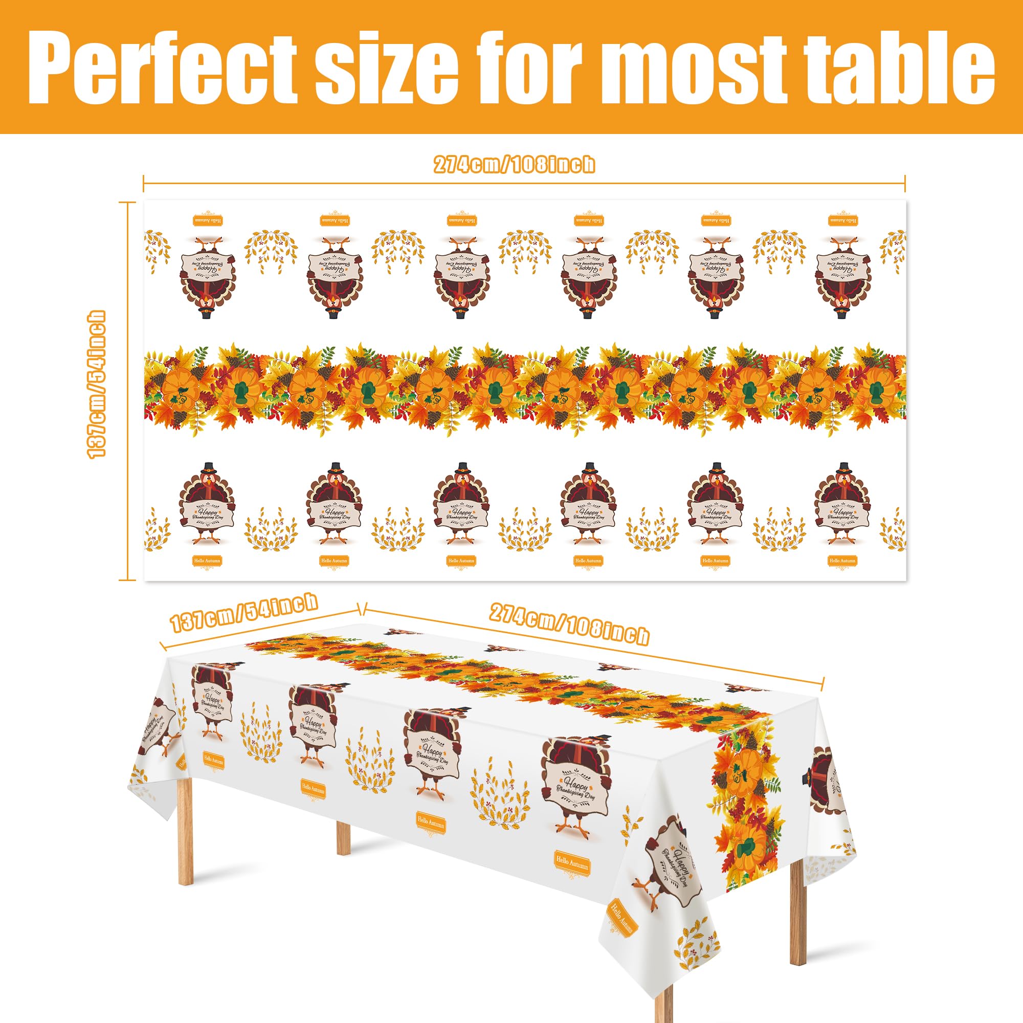 OHOME 3 Pack Thanksgiving Tablecloth Disposable - Fall Thanksgiving Party Supplies for Thanksgiving Table Decor | Friendsgiving Party Decorations | Thanksgiving Decorations 54