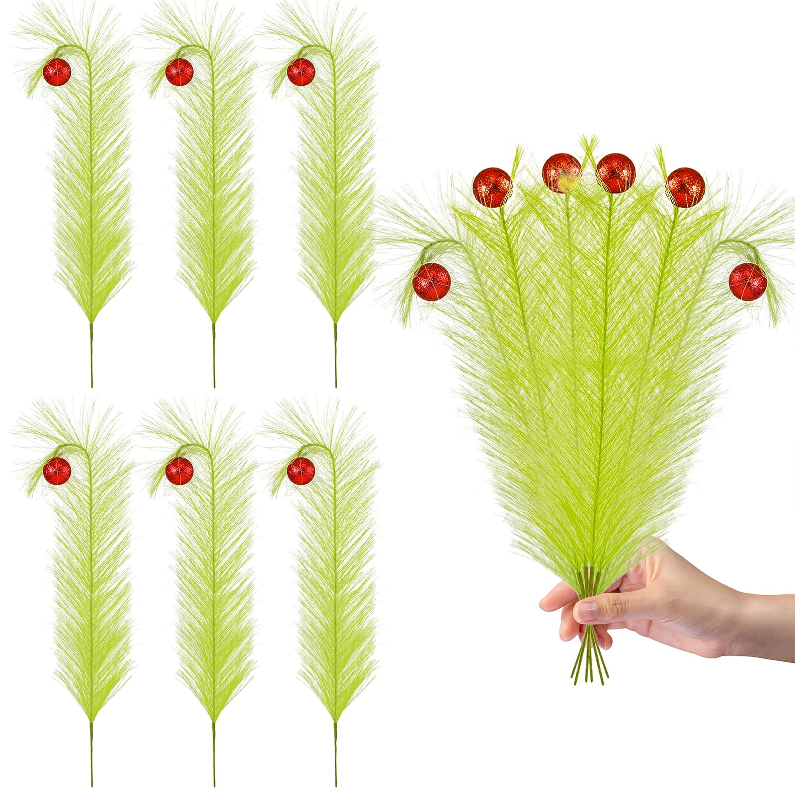 Photo 1 of 12 Pcs Christmas Tree Topper - 18" Christmas Tree Picks and Sprays Lime Green Curly Stems with Red Ball Artificial Xmas Decorations for Vase Fillers Wreath Home Party Holiday Docor