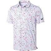 Obla Mens Golf Polo Shirts Short Sleeve Dry Fit Performance Moisture Wicking Casual Print Collared Golf Shirts for Men