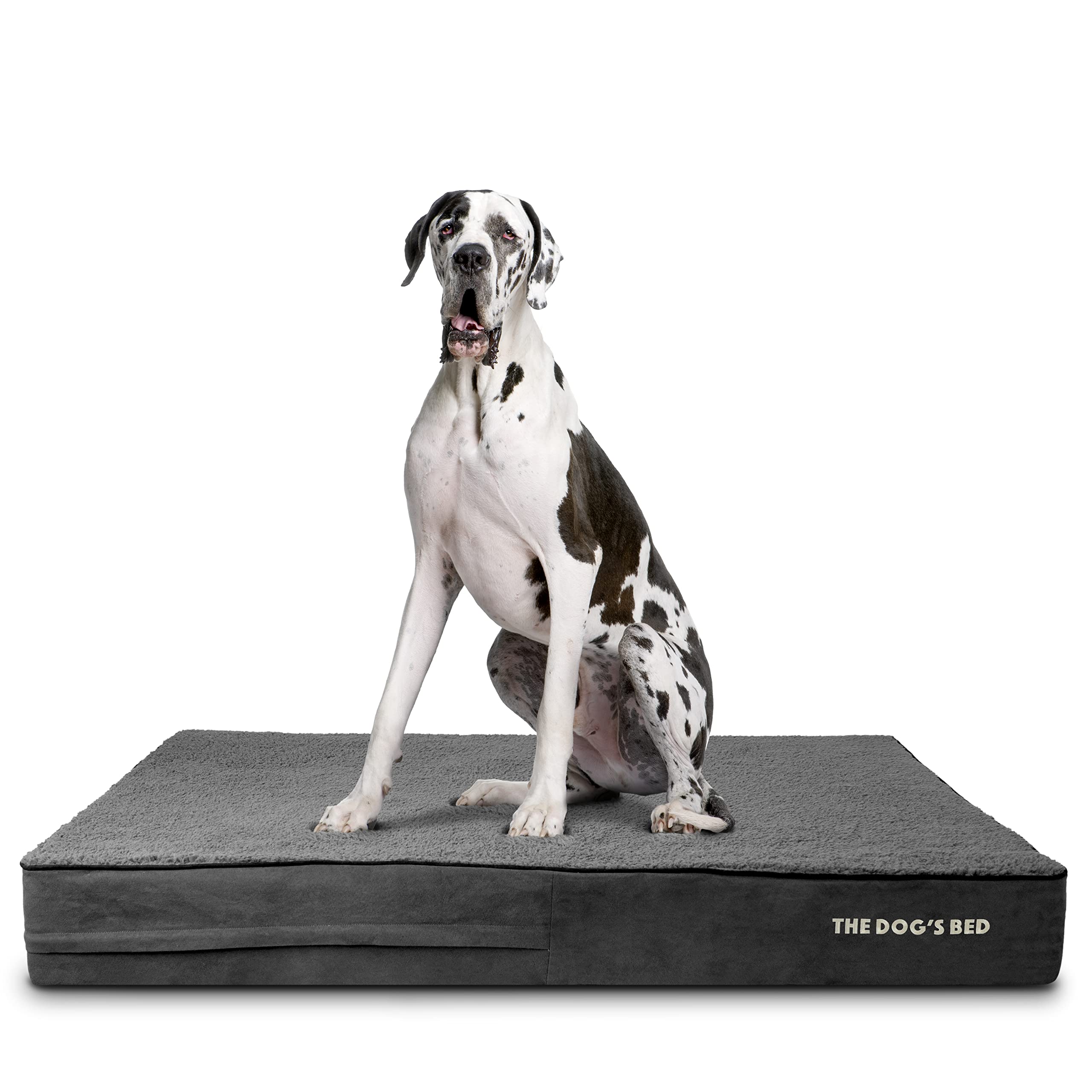 The Dog’s Bed Orthopaedic Memory Foam Dog Bed for XXL Dogs, Waterproof Support Mattress, Removable Washable Cover, Pressure Relief & Joint Support, Grey Plush, 15cm Thick