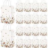 Marspark 24 Pcs Thanksgiving Floral Paper Gift Bags Wildflower Treat Bag with Handles for Wedding Birthday Baby Shower Autumn Floral Candy Goodie Bag for Guests, 8.3'' x 5.9'' x 3.1''(Vintage)