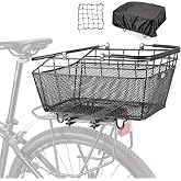CXWXC Rear Bike Basket with Handle - Quick Release Bicycle Rear Basket | with Cargo Net and Waterproof Cover, Wire Bike Baskets Rear Large Capacity