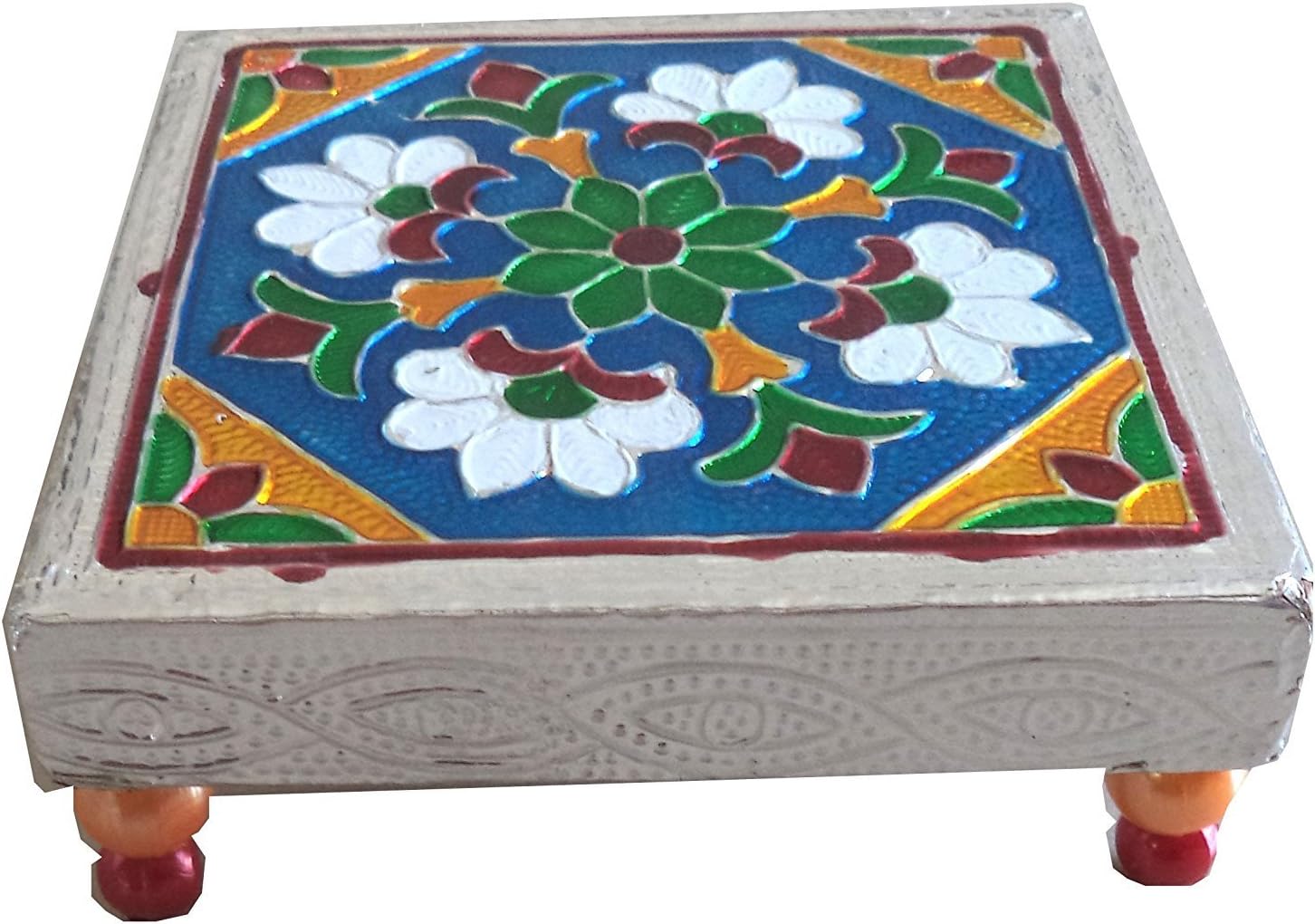 Tej Gifts Minakari Bajoth Chauki Table for God Statue Bajath Home Temple - 2 (4X4)