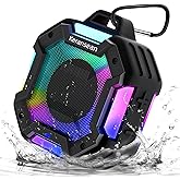Shower Speaker Bluetooth 5.4, IPX7 Waterproof Portable Wireless Speaker with LED Lights, 24H Playtime, TWS Pairing for Dual Stereo Sound, Detachable carabiner for Outdoor Pool Beach Travel Gift(Black)