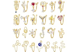 TAMHOO 25 Pcs Multi-Style Fake Nose Rings for Women and Men -Gold Plated Copper African Nose Cuff Non Piercing for Teen Grirls - Nice Gift for Her on Birthday/Valentines Day/Christmas