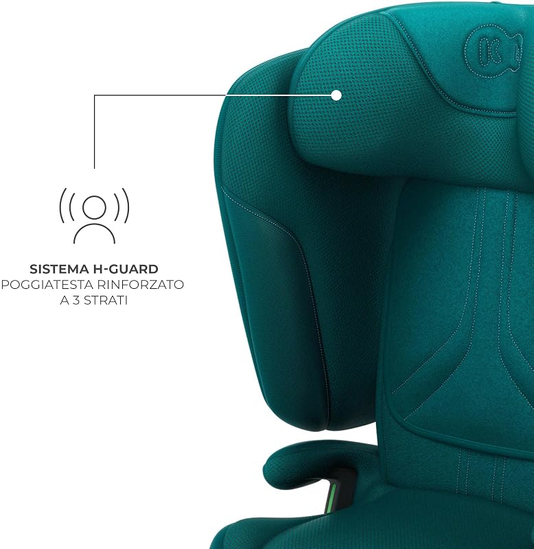 Kinderkraft UNITY2 Seggiolino Auto I-size 100-150 cm, circa da 3,5 a 12 anni, Sistemi di Sicurezza H-GUARD, Facile da Pulire, Rivestimento Traspirante, SPS+, Verde