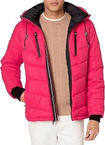 calvin klein men's colorblocked puffer coat