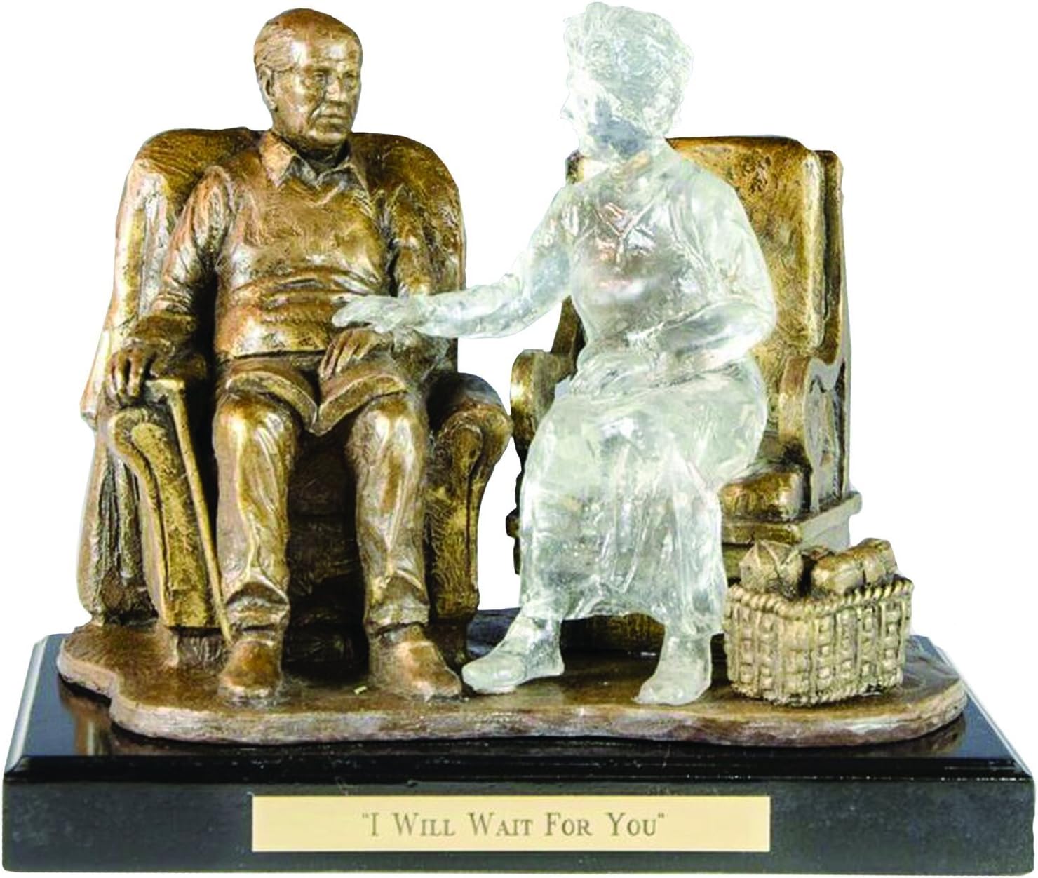I Will Wait for You - Bronze and Glass Funeral Gift for Grandparent - Memorial Statue for Dad, Father in Law, or Relative who lost their Spouse - Show your love with a Thoughtful Bereavement Gift