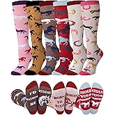 Chuarry 6 Pairs Funny Equestrian Socks for Women Knee High Horse Riding Western Boot Socks for Derby Lover Gifts Party Favors