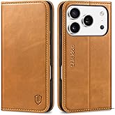 SHIELDON Case Wallet for iPhone 17 Pro 6.3-inch | Genuine Leather | Book Desgin | RFID Blocking Credit Card Slots | Magnetic Closure | Shock Absorbing Phone Cover | 2025 | Retro Light Brown