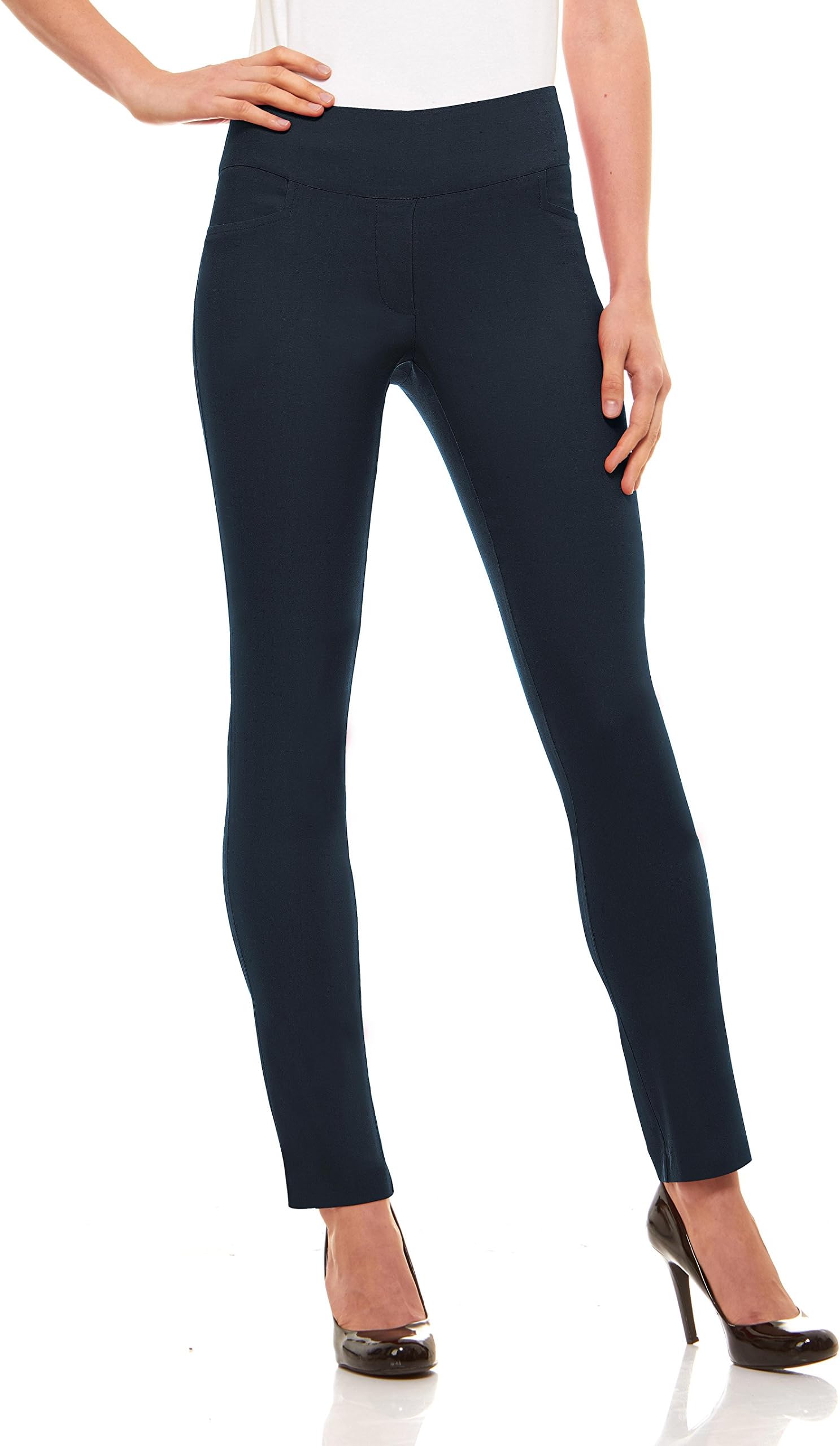 Velucci Womens Straight Leg Dress Pants - Stretch Slim Fit Pull On Style Trousers Casual Business Work
