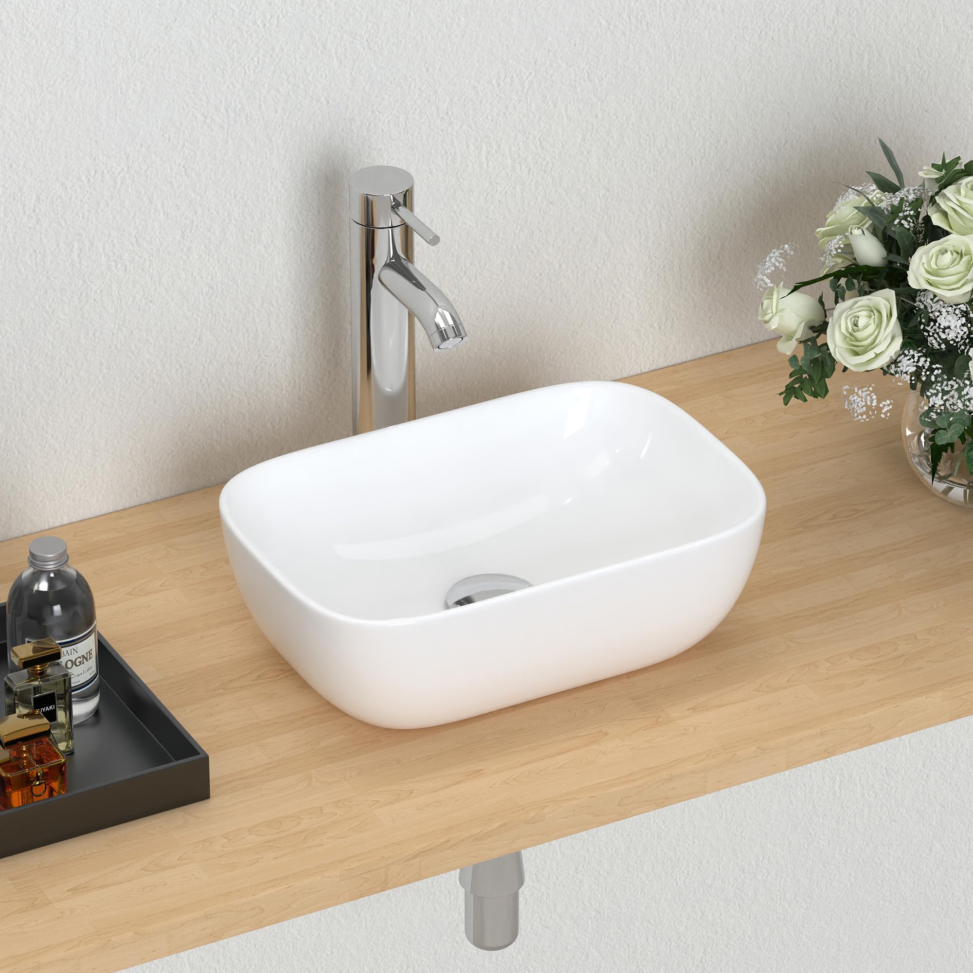Photo 1 of J-FAMILY 14.5'' x 10'' Bathroom Small Vessel Sink Above Counter White Porcelain Compact Size Ceramic Sink Bowl Small Vanity Sink Lavatory Wash Basin