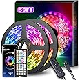 50Ft LED Strip Lights Music Sync Color Changing RGB LED Strip 44-Key Remote, Sensitive Built-in Mic, App Controlled LED Light