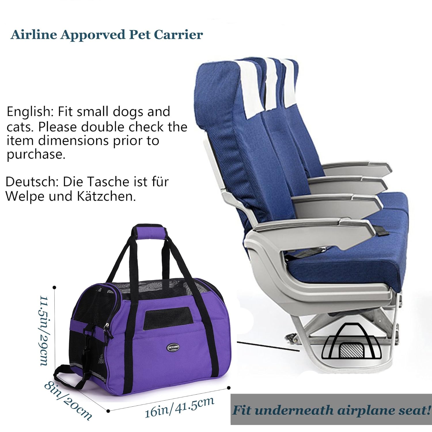 Sac Transport Petit Chien Chat Voyage Porte Pliable Avion