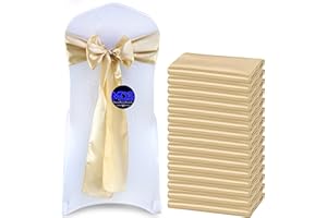 MDS-MEGADECORSUPPLY MDS Pack of 50 PCS Wedding Satin Chair sash Chair Decorative Bow Designed Chair Ribbon Ties Back Sash for Wedding Banquet Party, Events Supplies, Home Decorations (7 x 108 Inch, Champagne Gold)