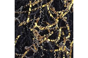 LDKGHE 4 oz Crinkle Cut Paper Shred Filler for Gift Wrapping Baskets Filling Box Birthdays Christmas Thanksgiving Easter Weddings Valentines Mother's Day Anniversaries (Black and Gold)