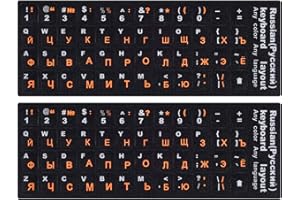 2PCS Russian Keyboard Stickers, Russian-English Keyboard Letters Replacement Sticker Orange Font with Black Background for PC