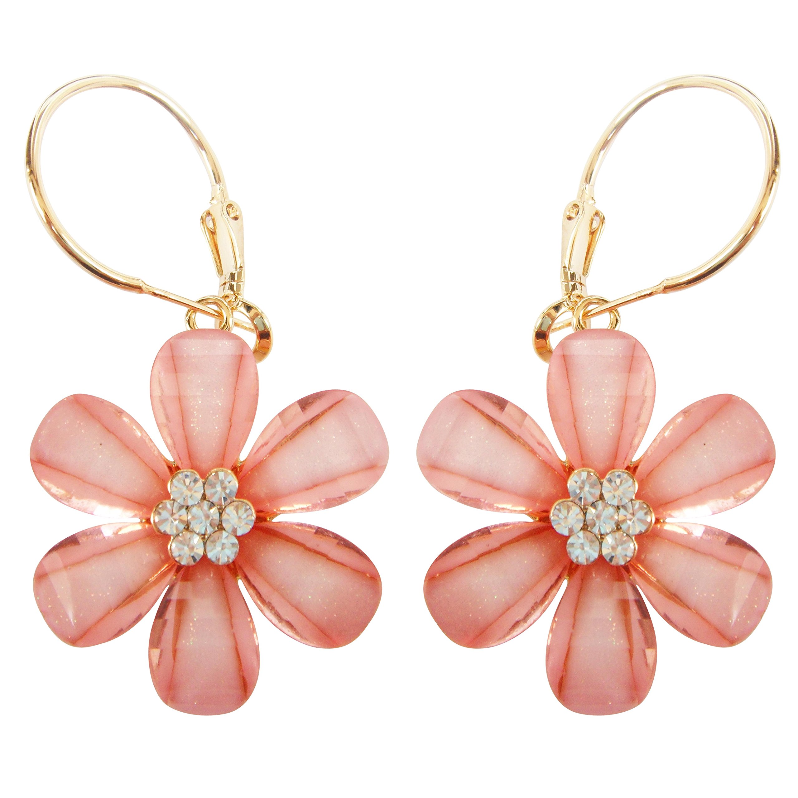Navachi 18k Gold Plated Flower Red Acatate Crystal Hoop Az2690e Hoop Earrings(dia. 1.8cm)