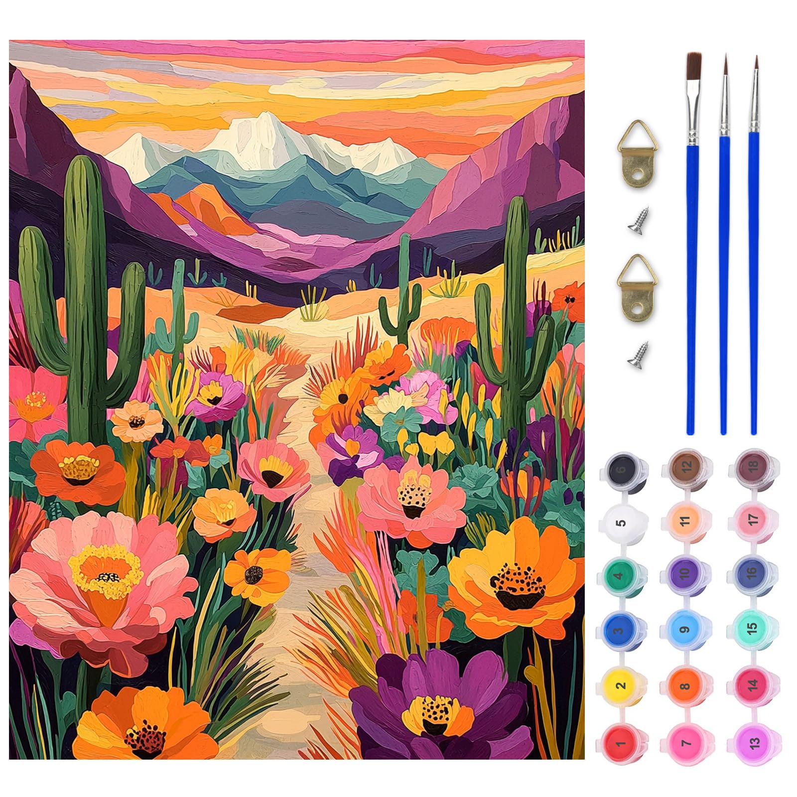 Photo 1 of ***NO PAINT*** Lxmsja Desert Landscape Paint by Numbers Kit for Adults, Cacti Acrylic Paint by Numbers for Adults Beginner, DIY Craft Supplies Oil Painting Kits for Home Wall Decor 16x20 inch (No Frame)