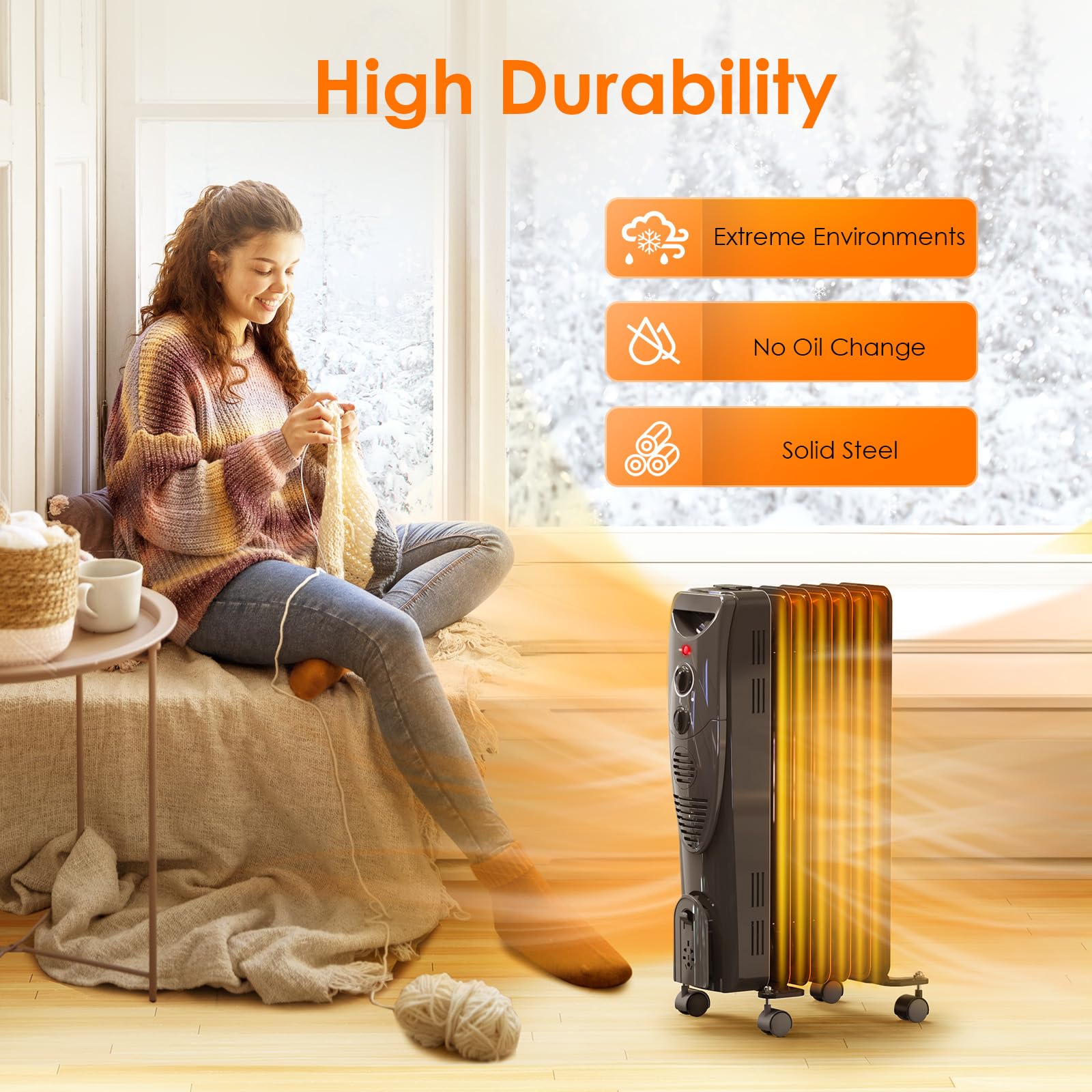 Oil Heater, 1500W Air Choice Electric Portable Space Heaters with 3 Heat Settings, Overheat & Tip-Over Protection, Adjustable Thermostat, Quiet Oil Filled Radiator Heater for Indoor Use, Home, Office