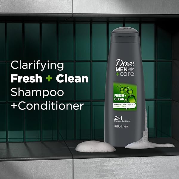 DOVE MEN+CARE FORTIFYING 2 IN 1 SHAMPOO AND CONDITIONER FOR NORMAL TO OILY HAIR FRESH AND CLEAN WITH CAFFEINE HELPS STRENGTHEN AND NOURISH HAIR 12 OZ