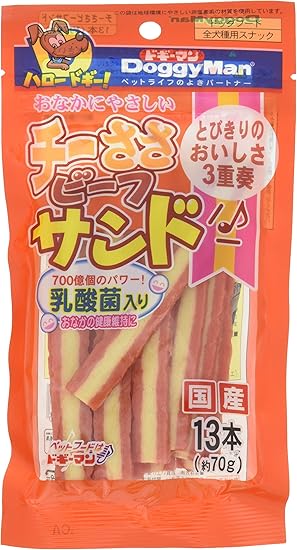 Amazon ドギーマン 犬用おやつ チーささビーフサンド 乳酸菌入り ビーフ 13本入 6個 まとめ買い ドギーマン ジャーキー 通販