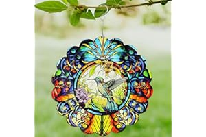 DOSMINE Wind Spinners Outdoor Hummingbird Stainless Steel Reflective Wind Spinners Outdoor 12 Inches Hanging Garden Decor 3D Hanging Wind Sculpture Kinetic Yard Art Decoration