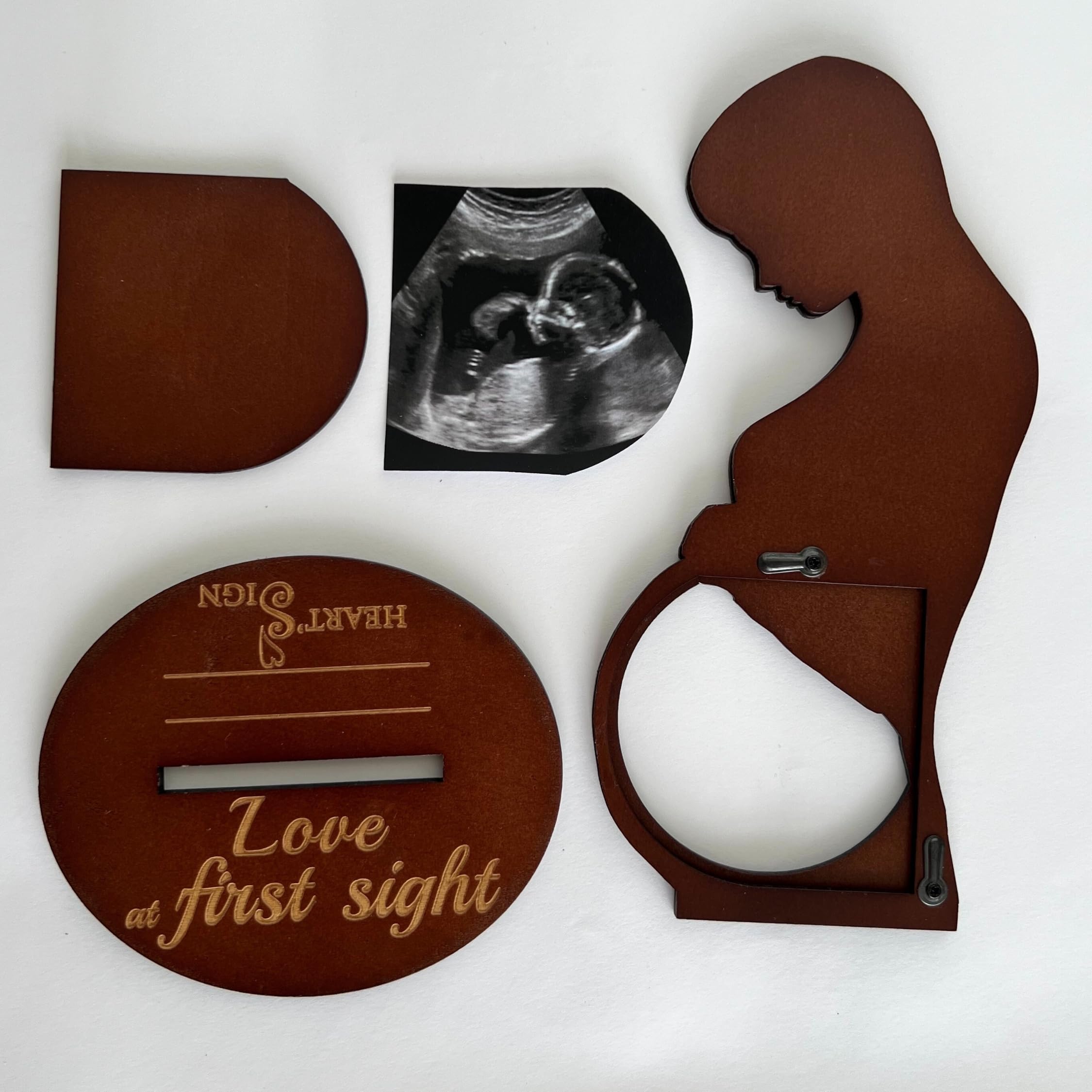 Heart's Sign Baby Ultrasound Photo Frame - Pregnant Wife Gifts From Husband | Expecting Mom Gift for Pregnant Friend | Gifts for Pregnant Wife | Sonogram Frame Gift for Pregnant Women (Brown)