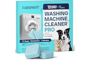 Fursprint Washing Machine Cleaner Tablets - 24 Pack for a 12 Month Supply. Formulated for Pet Owners. Compatible with HE, Top & Front Load. Easily Removes Residue, Grime. Value Brand by Uproot Clean