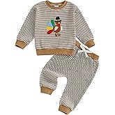 KtwHarnu Toddler Baby Boy Girl Thanksgiving Outfit Turkey Embroidery Striped Waffle Knit Long Sleeve Sweatshirt and Pants Set