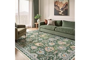 6x9 Washable Area Rugs - Vintage Tribal Floral Carpet for Living Room, Non-Slip Low Pile Soft Machine Washable Oushak Rug Car