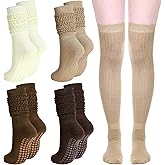 Maiteenly 8 Pairs Pilates Socks with Grips for Women Winter Non Slip Long Yoga Grippy Slouch Scrunch Slipper Socks Bulk for Women Warm Ladies Cozy Barefoot Barre Pregnant Hospital Workout Winter
