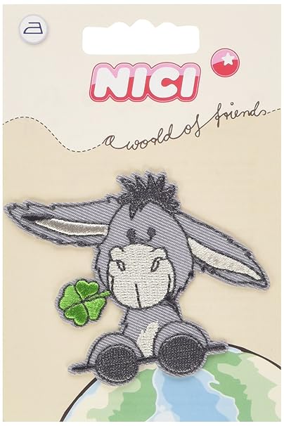 alles-meine.de GmbH NICI Esel Kleeblatt - 6,8 cm * 5,8 cm - Bügelbild Aufnäher Applikation - Pferd Steht grau Tier Bauernhof 