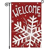 Louise Maelys Winter Welcome Garden Flag Snowflake 12x18 Inch Double Sided Christmas Xmas Holiday Seasonal Plaid Small Burlap Yard Sign Outside Home Outdoor House Decoration
