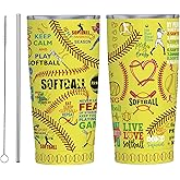JDEIFKF Softball Tumbler 20oz Stainless Steel Insulated, Travel Coffee Cup, Sport Tumblers Gifts for Softball Lovers, Men Women, Coach, Birthday, Christmas