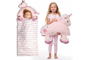 SHALALA NEW YORK Toddler Nap Mat with Pillow for Boys and Girls, Animal Plush Sleeping Bag Nap Mat, Soft Slumber Bag with Pillow & Blanket - 64" x 26"