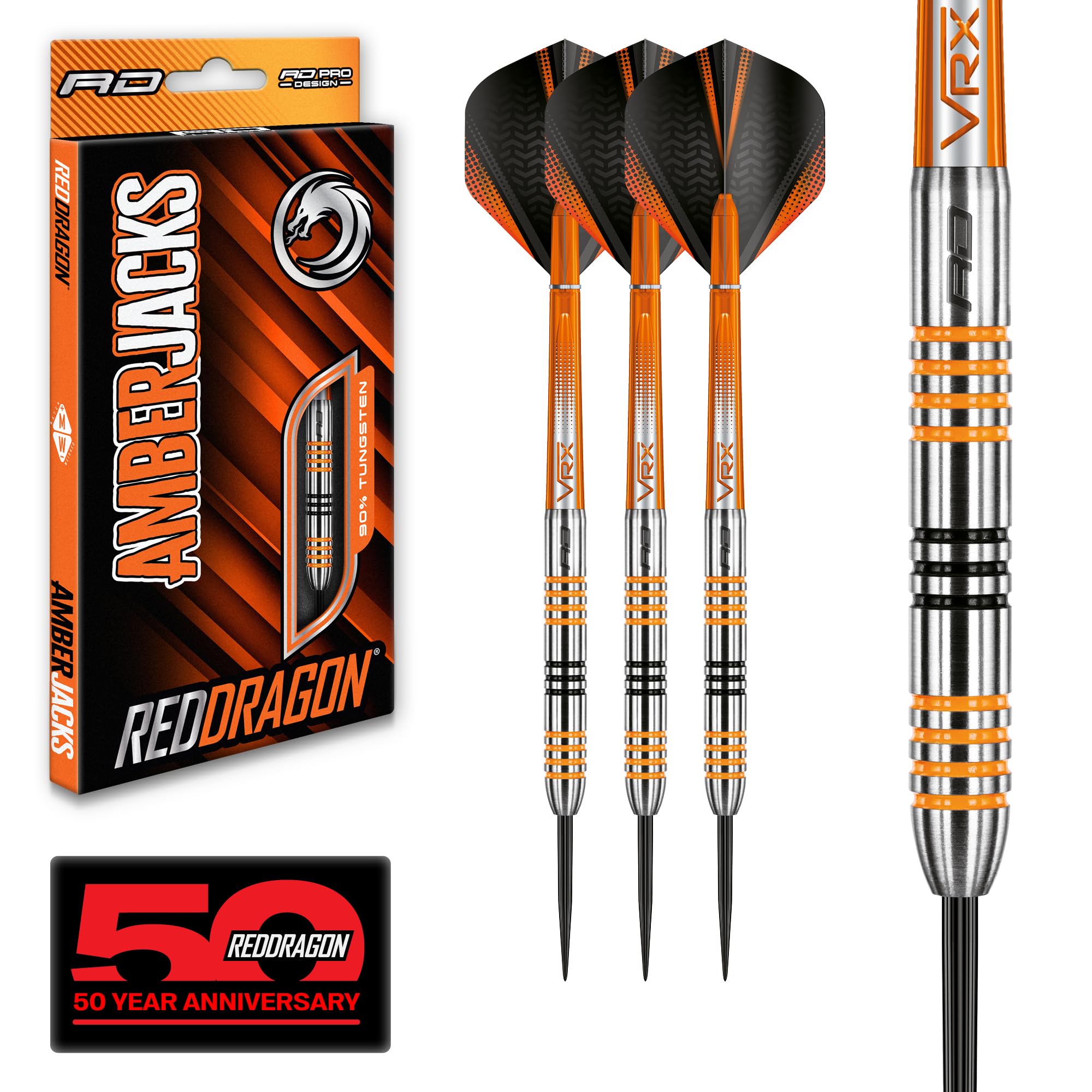 RED DRAGON Darts – Amberjack 3 Series 22g Steel Tip Dart Set with Dart Flights and Dart Shafts (Stems)