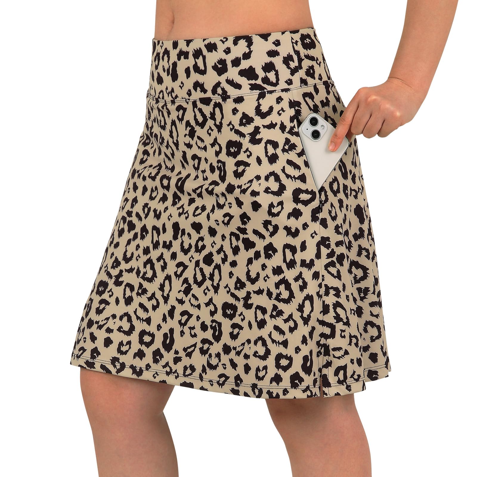 ANIVIVO Women's Skorts Skirts 20" Knee Length,Tennis Golf Pickleball Sports Skirts with High Waisted Zipper Pockets(Leopard,S) Image