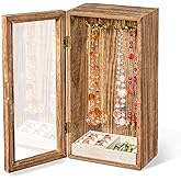 SINGLBA Necklace Holder Organizer, Wooden Jewelry Box for Women Girls, Rotatable Jewelry Organizer Case with Ring Tray Display & Storage for Necklaces Bracelets Rings Earrings, Gifts for Women Her
