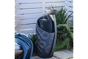 Tankana 31.7" Tall Indoor Water Fountain Feature Outdoor Garden Large Jar Floor Standing Fountain Waterfall with LED Light & Pump for Home Decor Office Yard Patio Pool Deck Porch,Gray