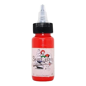Sailor Jerry Tattoofarbe Feuerrot (blazing red), 30 ml rot. Made in GERMANY! Mit Zertifikat! Tätowierfarbe, Tattoo Ink, Vertr